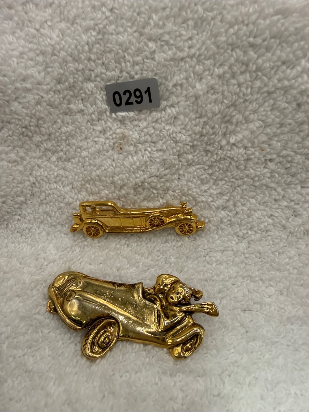 Trifari Gold-tone Car and Dog-in-Car Brooch Set